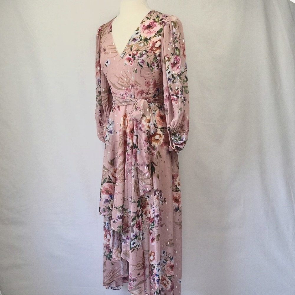 Eliza J. High Low Floral Midi Dress Pink Size 4